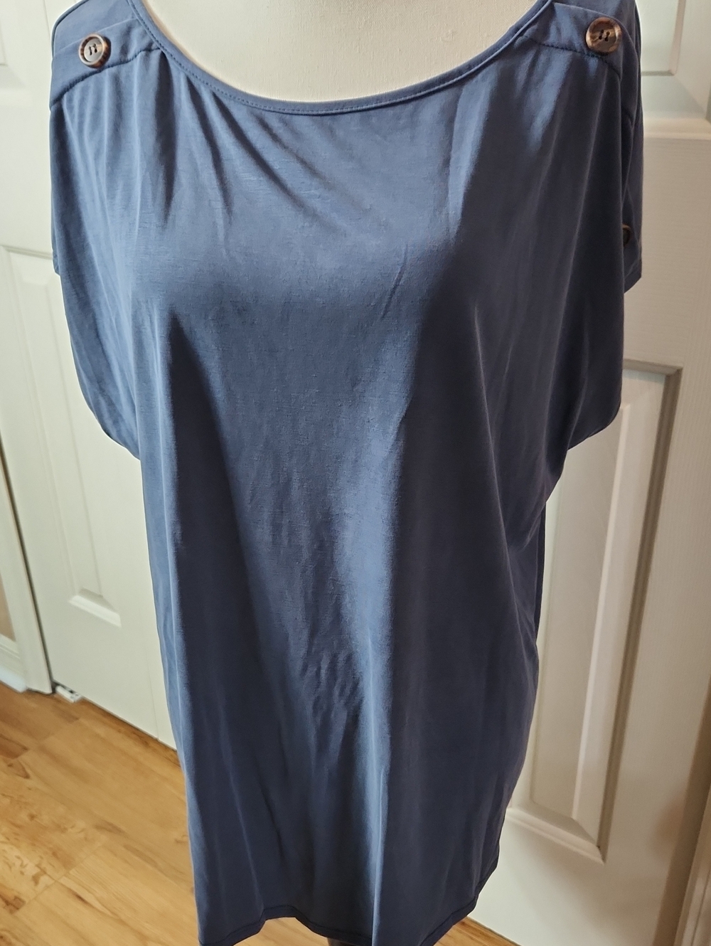 Stitchwurks, Women’s Button-Shoulder Cotton Blend Top in Slate Blue, Size 1X